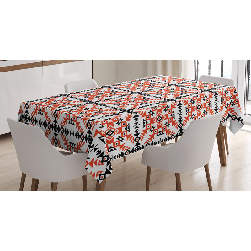 Nappe ethnique ambesonne de style culturel primitif, housse de table rectangulaire pour décoration de cuisine de salle à manger, 52 po x 70 po, blanc noir orange