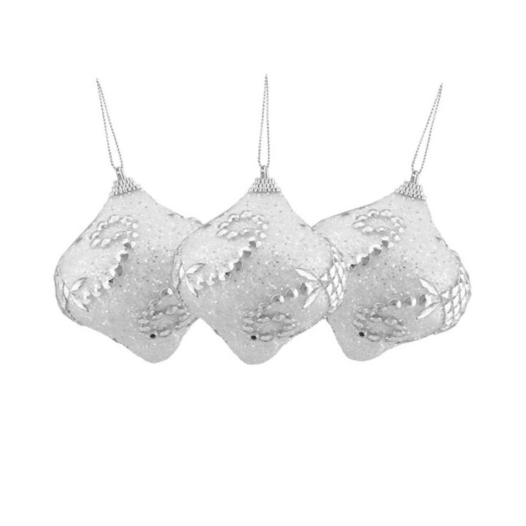 Ornement en forme d'oignon de Noël 3ct blanc et argenté incassable 3 po
