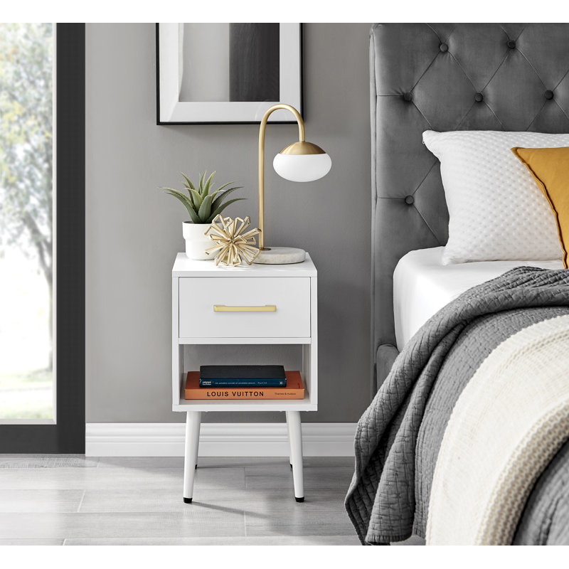 Braith 1 Drawer Bedside Table, White/Gold