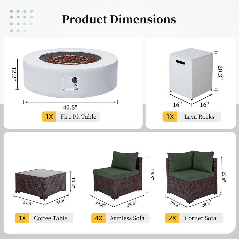Ensemble de conversation 9 pièces pour terrasse en rotin avec foyer extérieur de 42 pouces et coussin de siège confortable