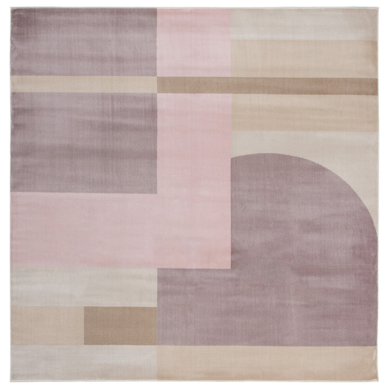 Aslin Geometric Pink/Light Purple Area Rug, Square 6'7"