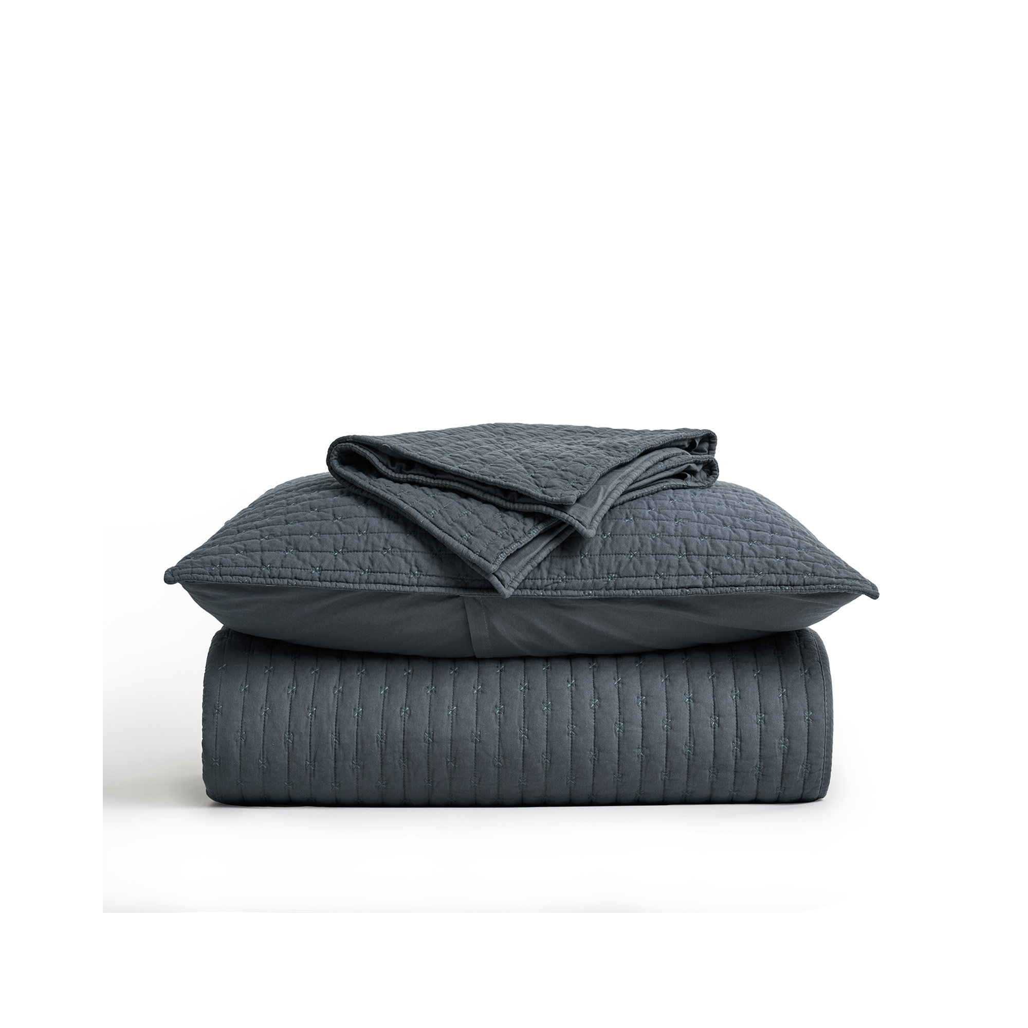 Cross Stitch Cotton Quilt set, Midnight Blue, King