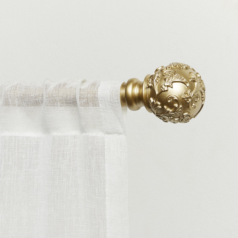 Gold Iron Adjustable Curtain Rod with Floral Resin Finials, 36"-72"