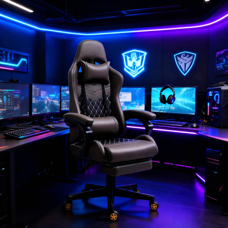 Fauteuil de jeu Office, chaise pivotante à haut dossier avec support lombaire, hauteur réglable