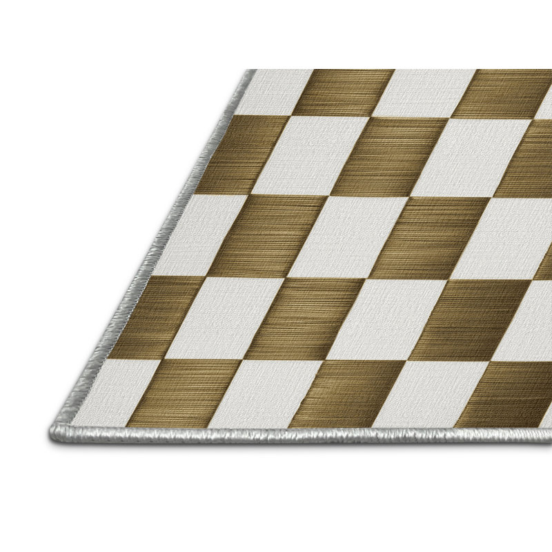 Machine Washable Checkered Beige Area Rug, Square 3'