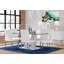 Buffet de salle à manger contemporain en laque blanche avec pieds en X en acier poli et tiroirs de rangement-1056318202