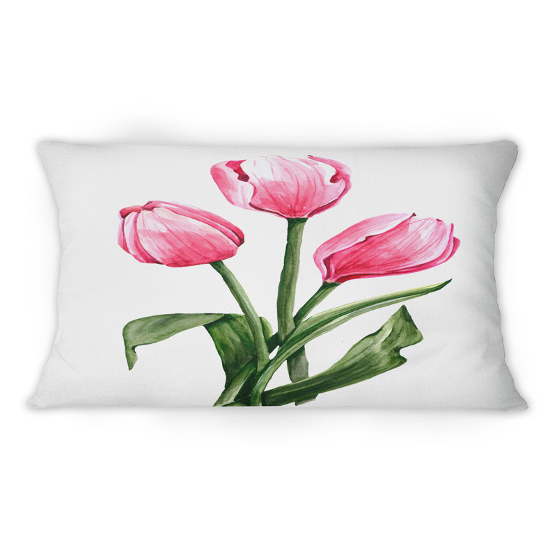 Coussin décoratif imprimé à trois fleurs rouges printanières