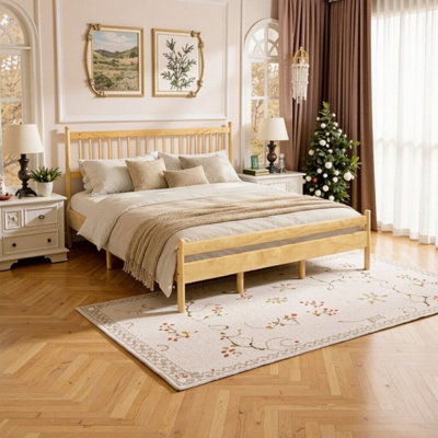 Lit traditionnel très grand avec tête et pied de lit, structure en pin massif avec support renforcé et rangement sous le lit
