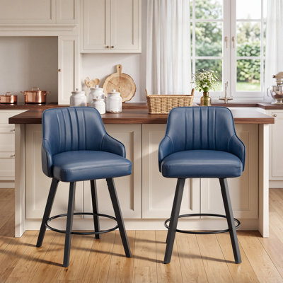 Tabouret de bar moderne rembourré et rembourré en cuir de polyuréthane épais avec pieds en bois