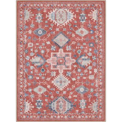 Bungalow Rose Aylena Crimson Medallion Floral Red Area Rug