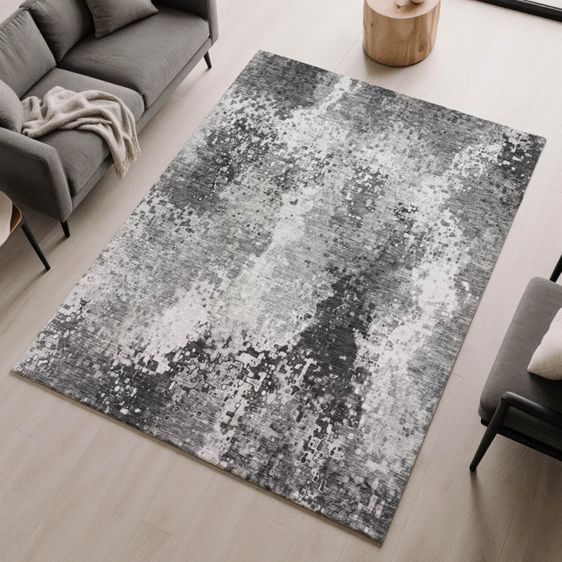 Premium Machine Washable Mayfield AMF2242 Abstract Rug, Gray, 9' x 12'