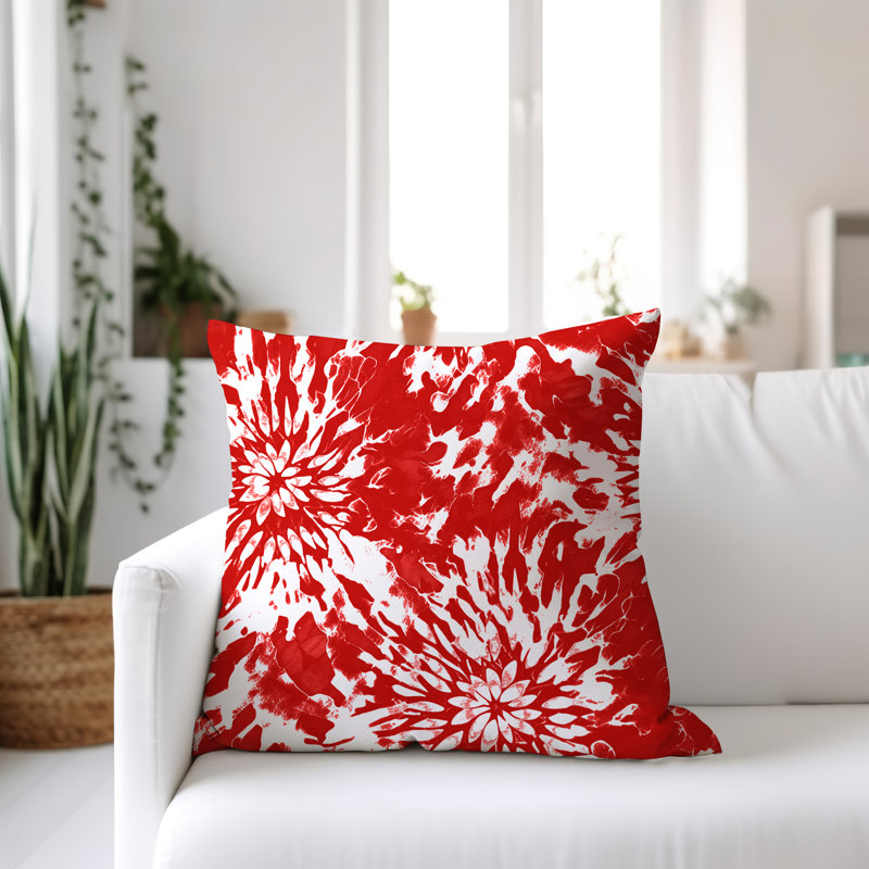 Coussin décoratif réversible en polyester filé Lorcan, Rouge / Blanc, Carré H 15 po x l 15 po