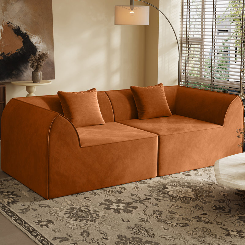 Memory Foam 2-Seater Sofa - Rectangular Pillow, Lounger Daybed, Orange