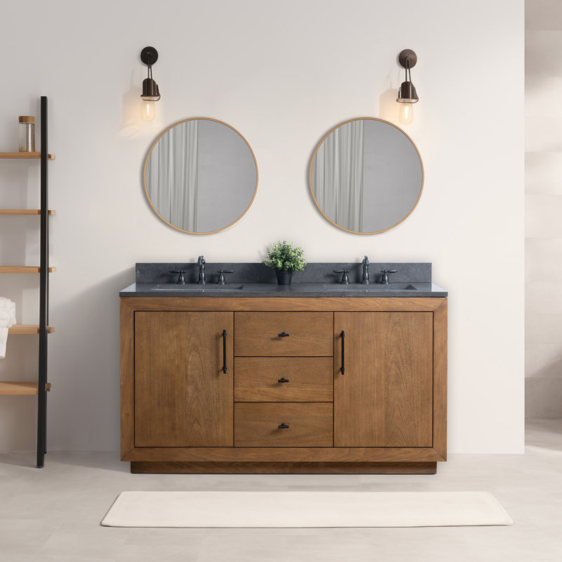 Ensemble de meuble-lavabo autoportant 60 po avec plateau en calcaire noir Avignon, Calcaire noir, Tanné, 60"