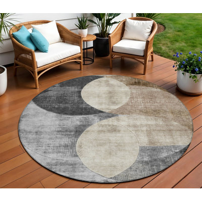 Tapis d'intérieur rond 8 pi à motif géométrique rond brun et gris anthracite