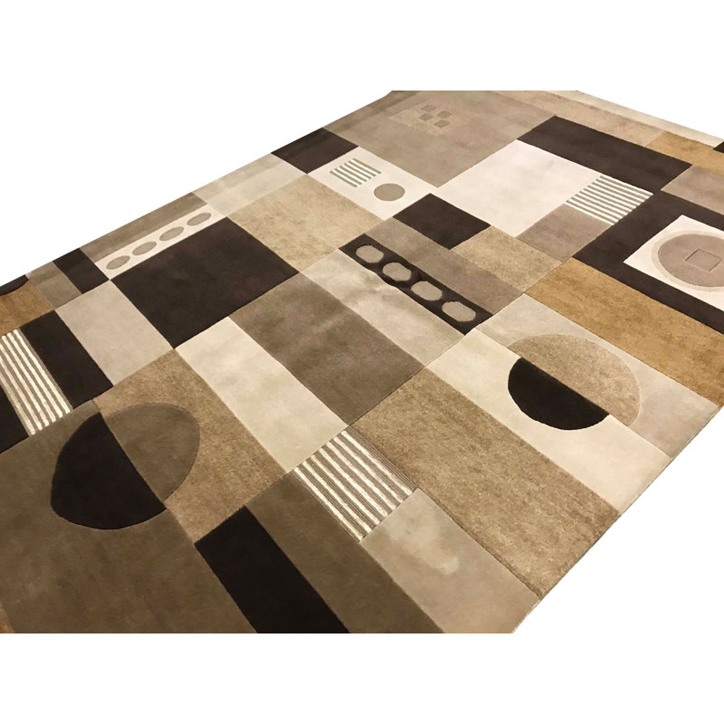 Tapis beige et brun noué à la main de haute qualité