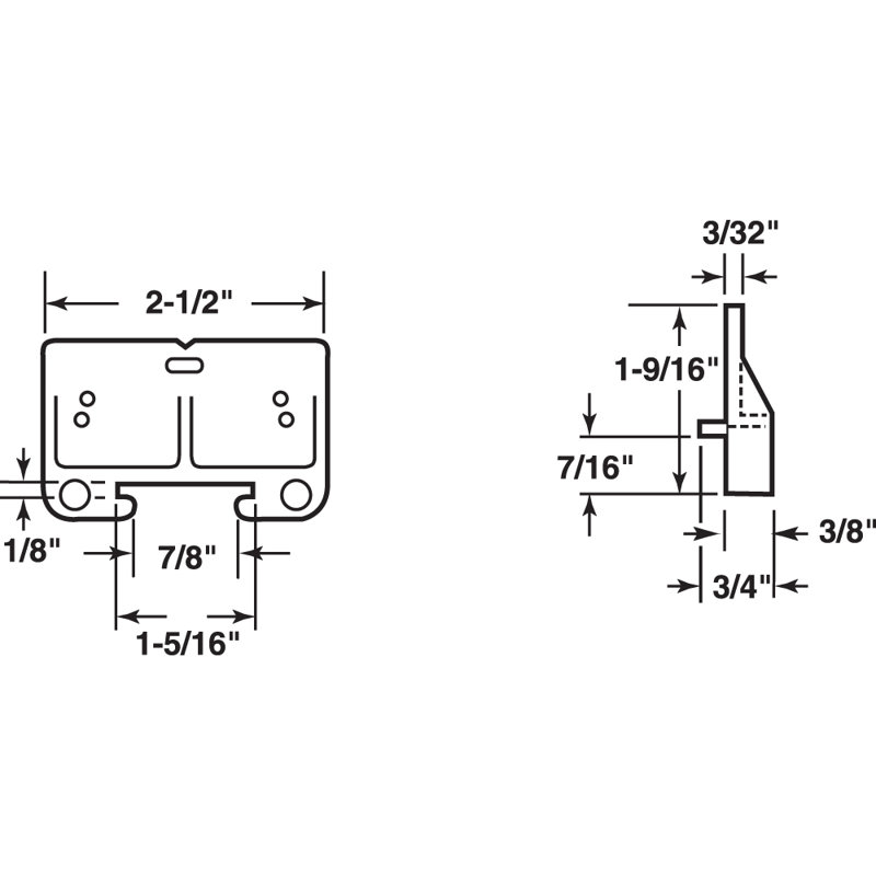 Ensemble de guide de tiroir blanc Prime-Line 1/8 po x 1-5 / 16 po (1 ensemble)