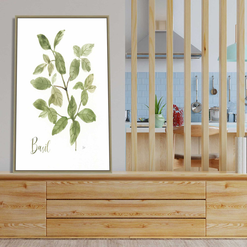 Herbe et basilic - Peinture, L 21,5 po x H 33,5 po, Encadrement brun