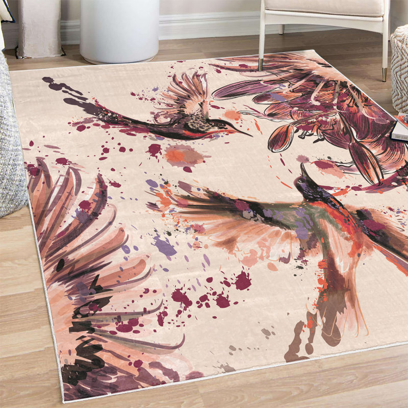 Tapis pêche / mauve / ivoire, Rectangle 5 pi 2 po x 7 pi 6 po