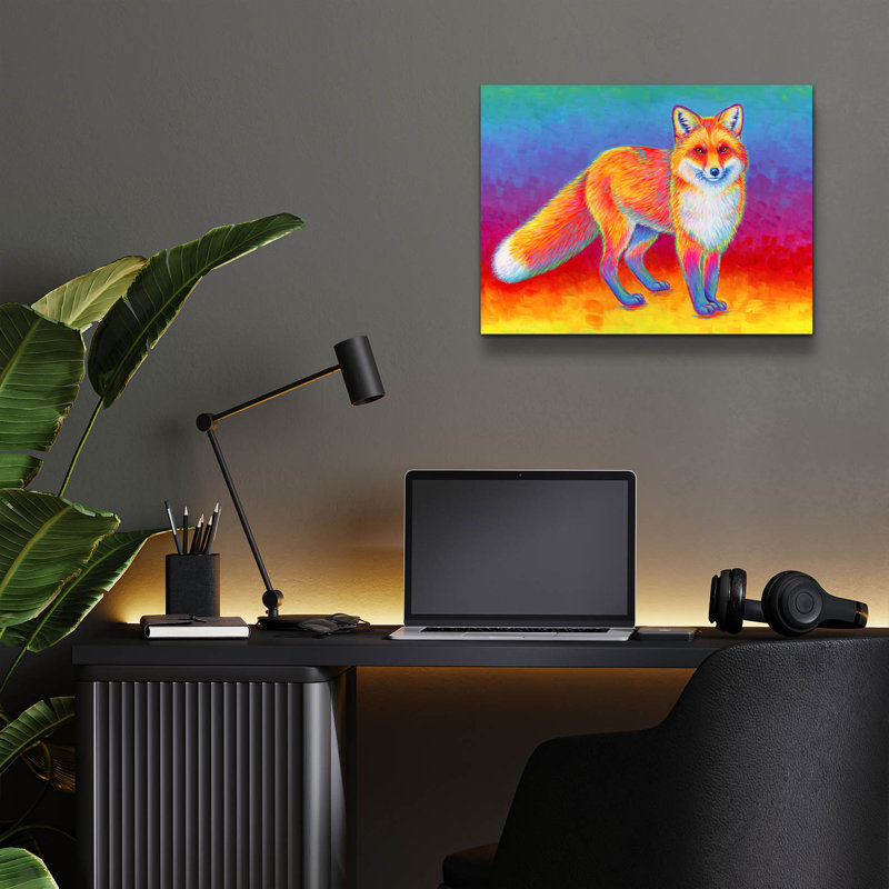 "Rainbow Red Fox" par Rebecca Wang Art, H 12 po x l 16 po x P 0,13 po