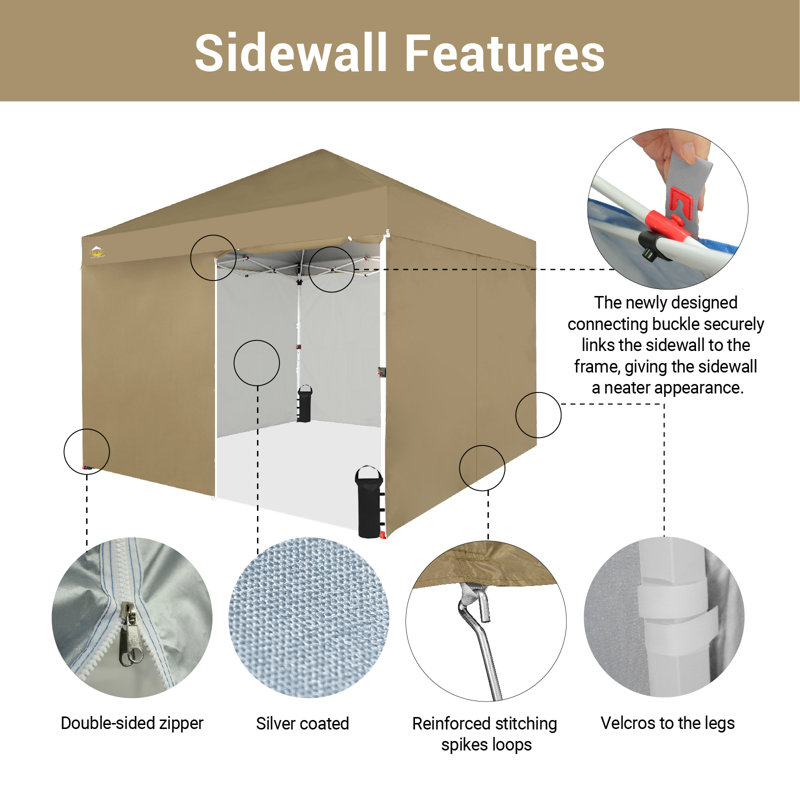CROWN SHADES 10X10 Comercial Instant Canopy Pop Up Tent with Center Lock (10x10 with 4 Sidewalls), Beige