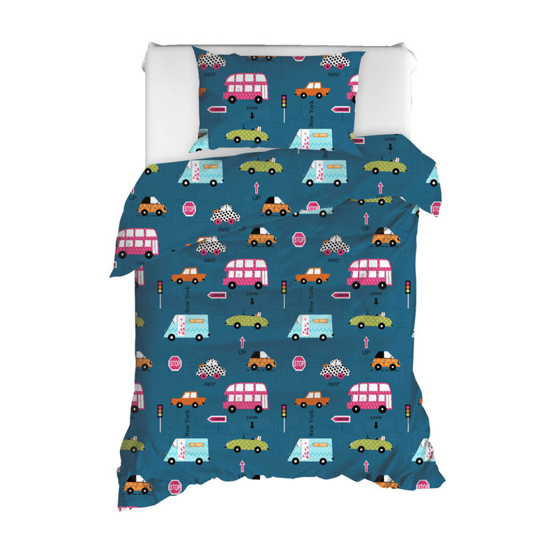Ensemble de housse de couette 100% coton bleu / jaune / noir / blanc Reepham