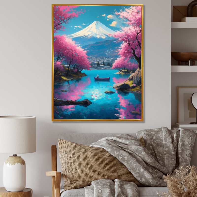 Gilby Cherry Blossom Lake I, H 32 po x l 24 po x P 1 po, Cadre flottant doré