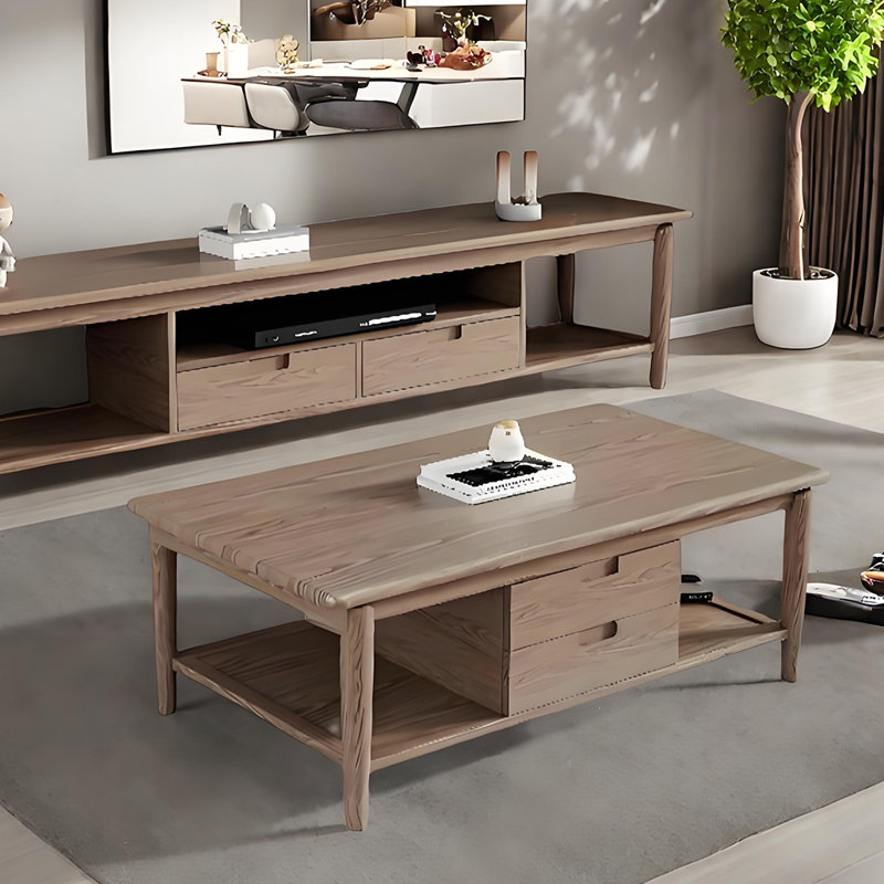 Table basse en bois massif avec rangement