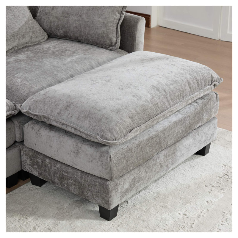 Canapé modulaire moderne à 3 places en chenille nuage gris avec dossier rembourré pour espace de vie principal, Gris