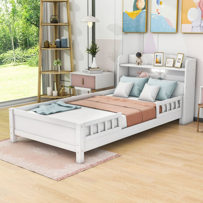 Lit plateforme en bois avec tête de lit à DEL et rangement Kortney