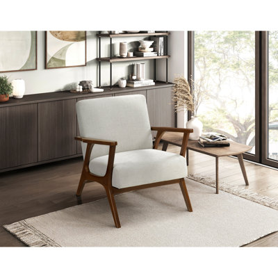 Fauteuil d'appoint contemporain en tissu de chenille tissé beige avec structure en bois massif châtaignier, siège de 17 po de hauteur, poids de 300 lb, fauteuil moderne élégant, profondeur de 22 po en bois d'hévéa, capacité