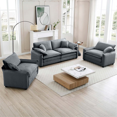 Luxurious And Sophisticated Sofa Set With Soft Cushions And Pillows, Sofa Set For Living Rooms And Clubs As Well As Home Theaters, Consisting Of Two Single Sofas And A 2-Seaters Sofas