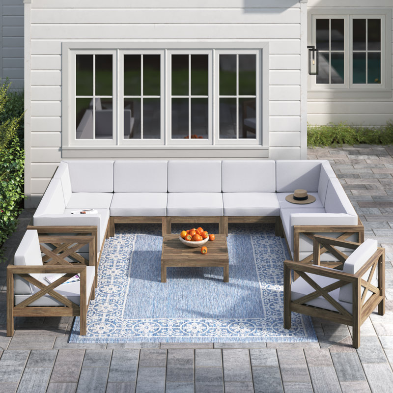 Canapé modulaire d'extérieur avec coussins 10 pièces Jacklyn , Structure grise / coussin blanc