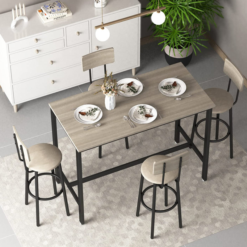 Reames 5-Piece Bar Table Set, Counter Height Table with 4 Bar Chairs, Pub Table Set