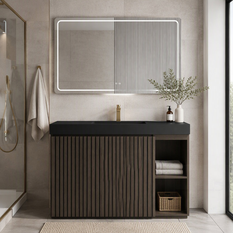 Meuble-lavabo avec lavabo, grand meuble-lavabo autoportant pour salle de bain moderne, lavabo une pièce, KD