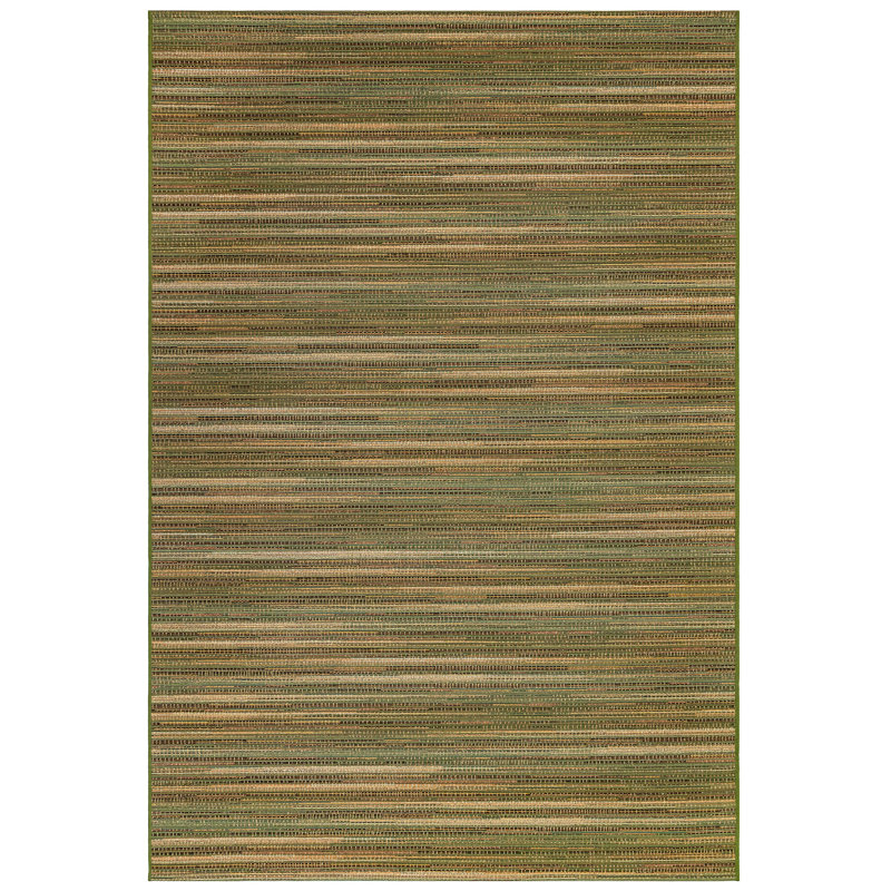 Tapis rayé vert / beige / jaune intérieur / extérieur Waldron, Rectangle 7 pi 10 po x 9 pi 10 po