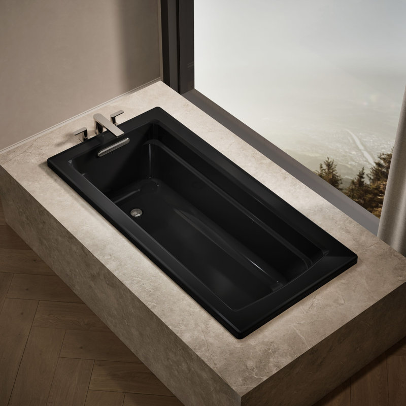 Archer 66" x 32" Drop In Soaking Acrylic Bathtub, Black