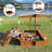 76" Fir Wood Outdoor Sandbox with Adjustable Canopy, Convertible Picnic Table and Seats
