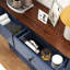 Armoire à ordures inclinable bleue pour bacs 2 x 10 gallons, buanderie compacte et stable, porte de grange avec plateau de table imperméable à finition élégante, tiroirs de rangement à charnières lisses