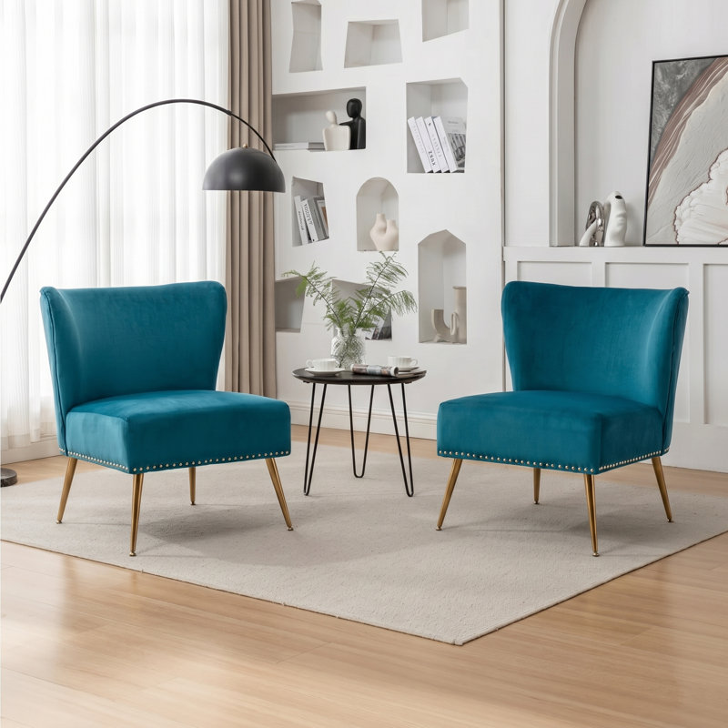 Chaise rembourrée en velours, Teal
