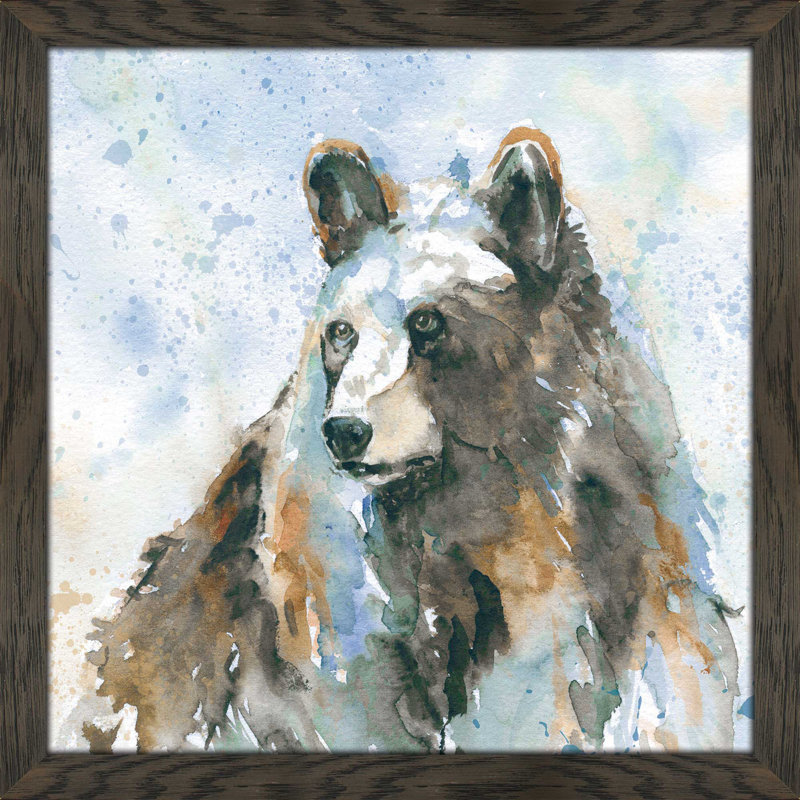 « black bear on blue », reproduction de peinture à l’aquarelle encadrée, H 39,5 po x l 39,5 po x P 0,75 po