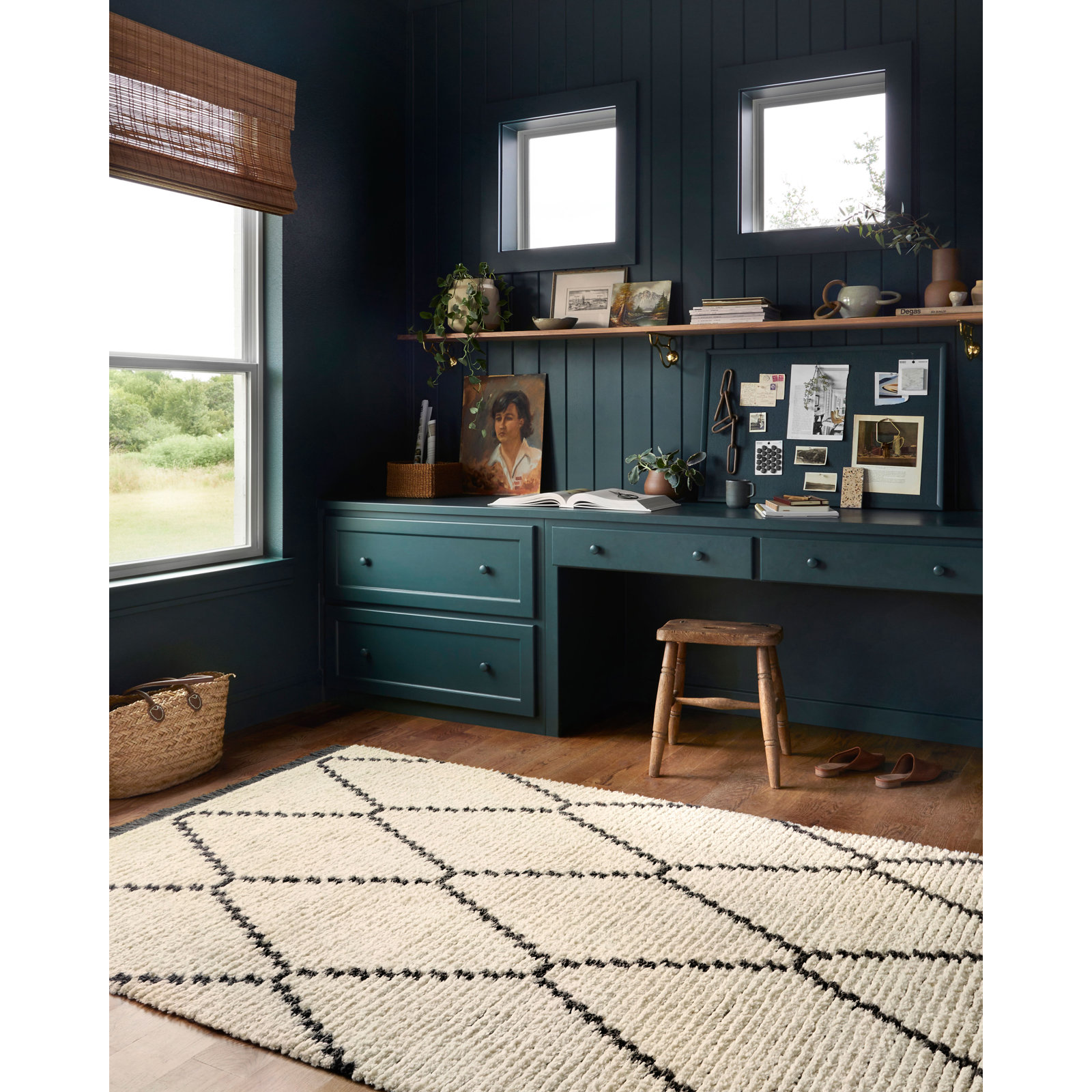 Chris Loves Julia x Loloi Alice Geometric Cream/Charcoal Rug, Rectangle 6'5" x 9'2"