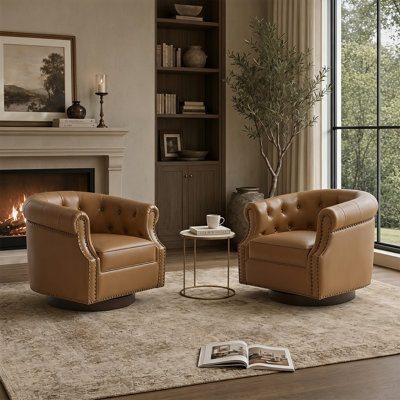 Ensemble de 2 chaises d'appoint pivotantes, de fauteuils demi-tonneau rotatifs en similicuir rotatif à 360 °, de chaises longues capitonnées décoratives pour la chambre du salon
