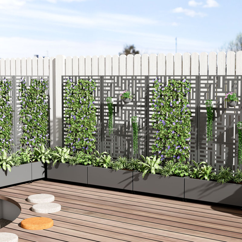 Metal Planter Box with Trellis, Gray