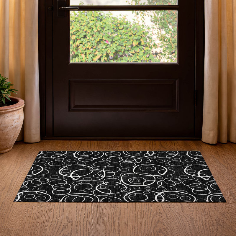 Premium Machine Washable Mayfield AMF2407 Bubbles Rug, 2'6" x 3'10", Black