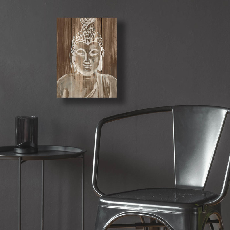 Art mural épique «Bouddha sur bois 4» par Annie Warren, 12 po x 16 po