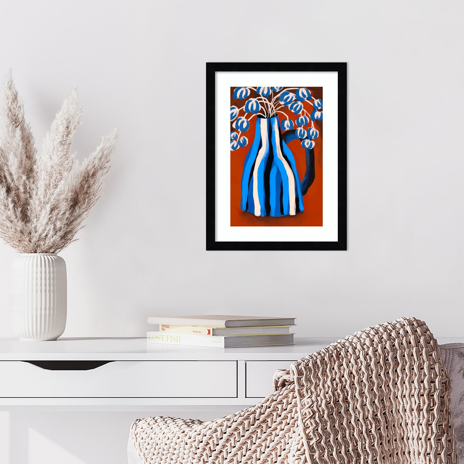 Galya "Striped Vase" Print by Treechild, Black, 17" H x 13" W