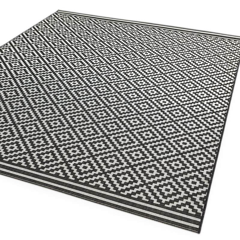 Aaima Patio Black / White Rug, Rectangle 80 x 150cm