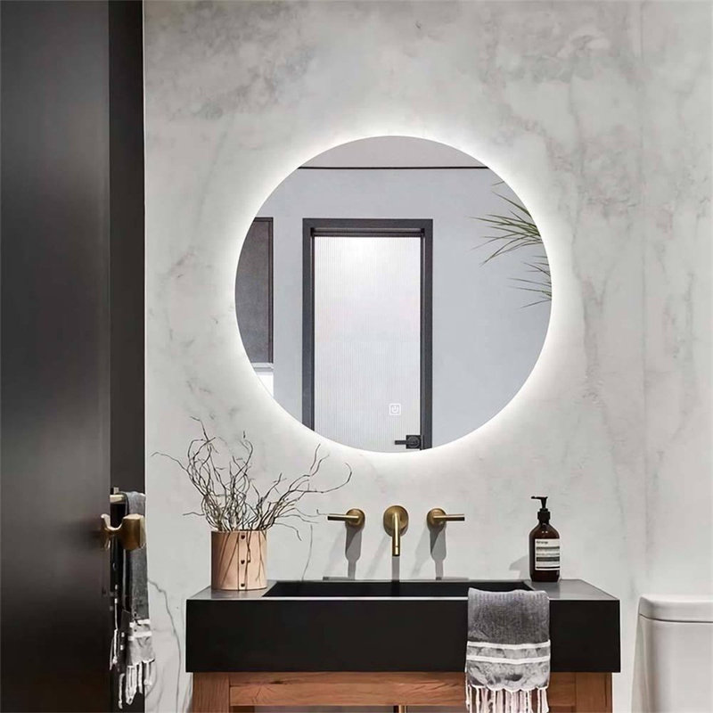 Glass Round Mirror, 220.98cm H x 220.98cm W
