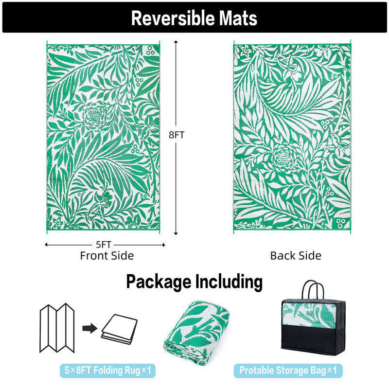Green Botanical Outdoor Area Rug